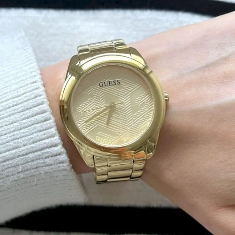 Guess Cubed Quartz Champagne Dial Ladies Watch- GW0606L2